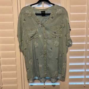 Sea green button down blouse Disney Pixar Up! print